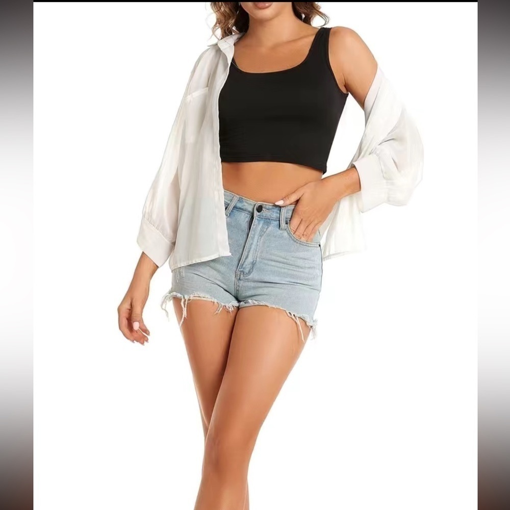 Black Sleeveless Crop Tank Top, size Large